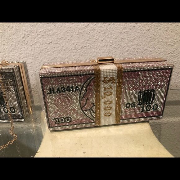 Rhinestone US Dollars Clutch Bag. - Picture 3 of 14